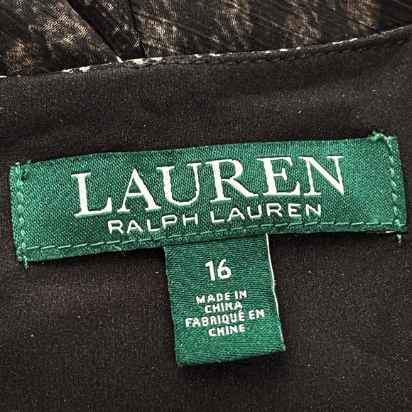 NWT Ralph Lauren Faux-Wrap Midi Dress Long Sleeve Tie Waist Geometric Size 16 - Picture 9 of 13